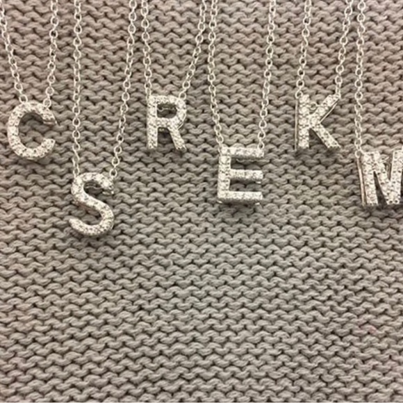 Rhodium/Sterling Silver Cubic Zirconia Initial Letter Necklaces-Boutique - Picture 2 of 8